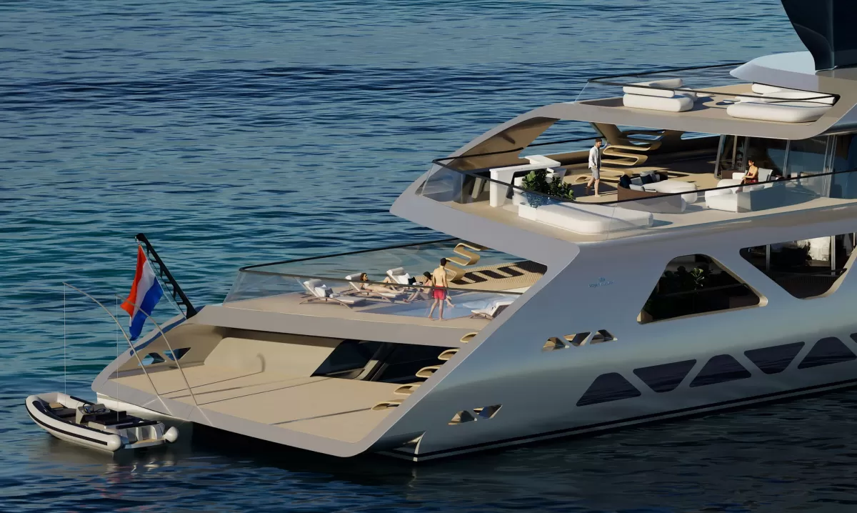 The flowing lattice-like design that links AERA’s decks creates an airy, open atmosphere
