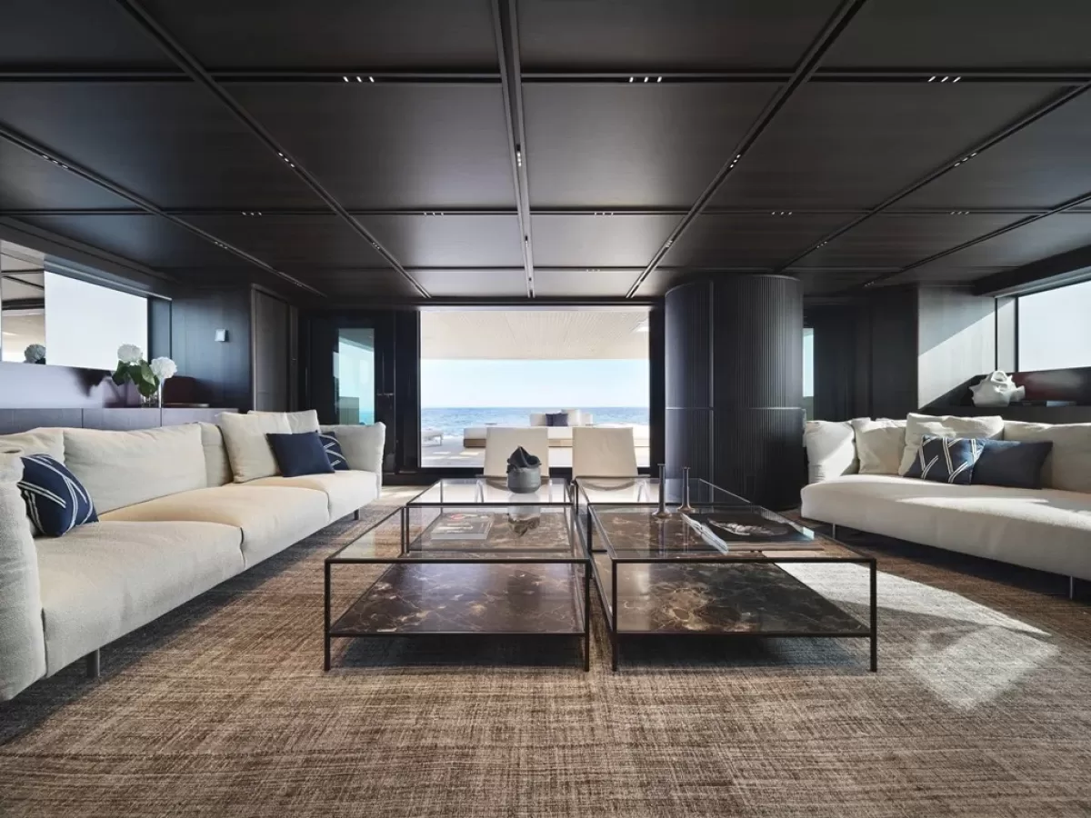 Interior salon of Sanlorenzo 58Steel steel superyacht