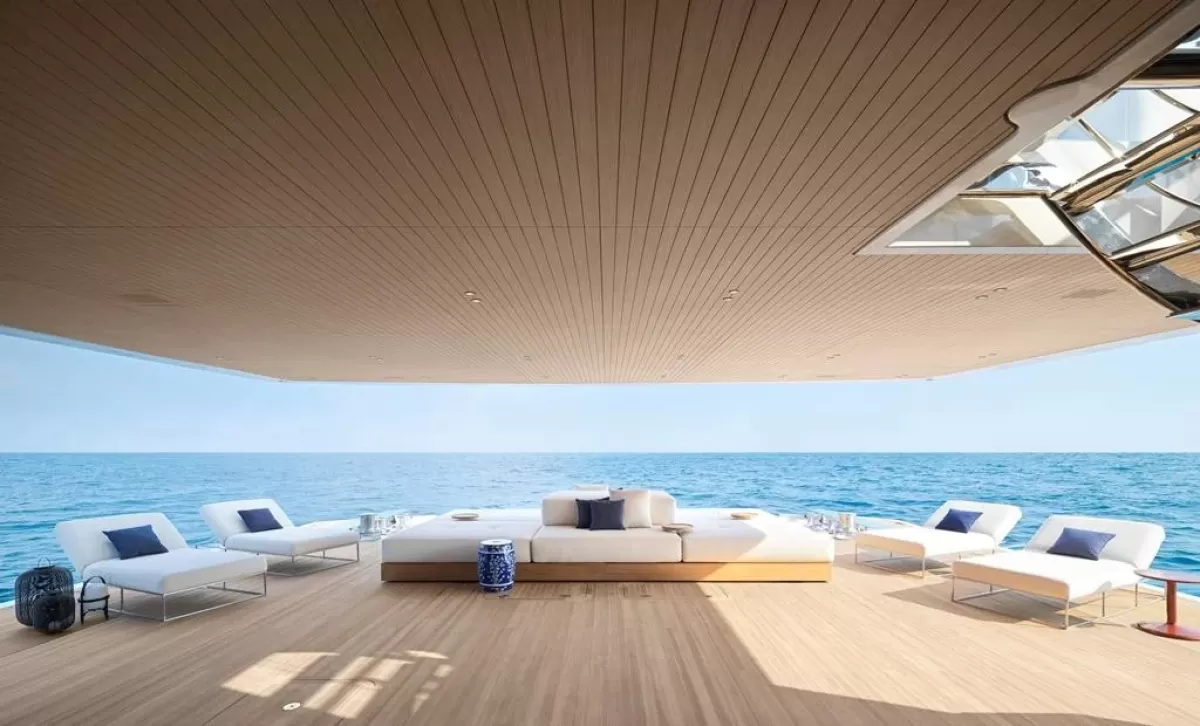 Spacious aft deck aboard Sanlorenzo 58Steel