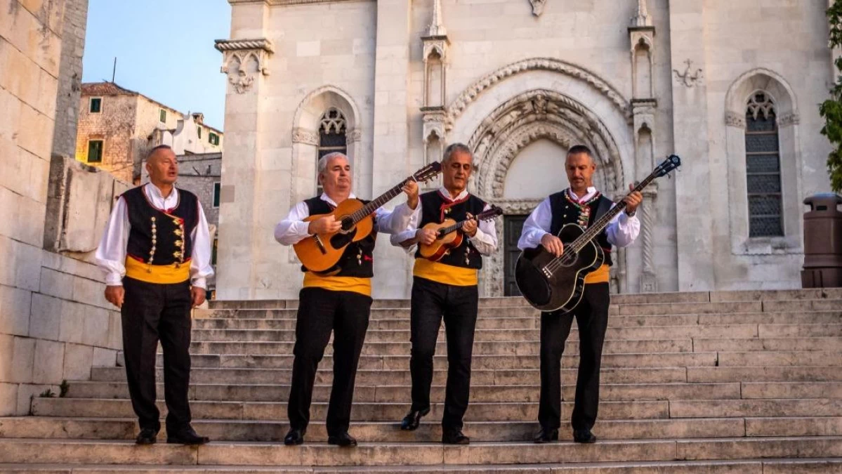 Traditional Dalmatian klapa group singing a cappella on the Adriatic coast