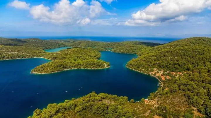 Aerial view of Mljet National Park with Veliko and Malo Jezero, Croatia