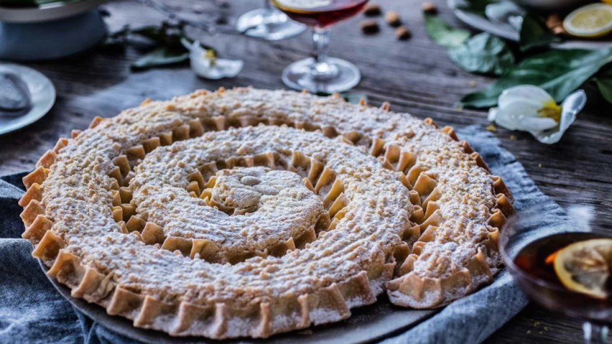 Traditional Croatian food Rapska torta, almond-based cake from Rab Island, a historic dessert with centuries-old recipe