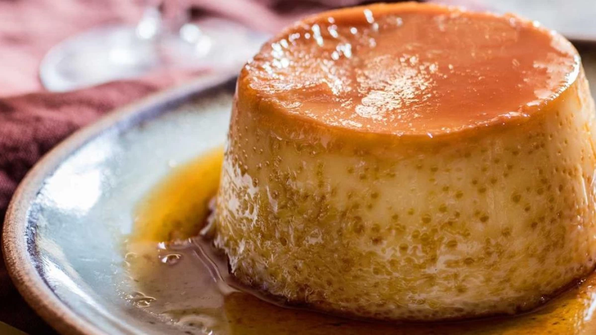 Traditional Croatian food Rožata, creamy caramel custard dessert from Dubrovnik, a sweet specialty often served on festive occasions