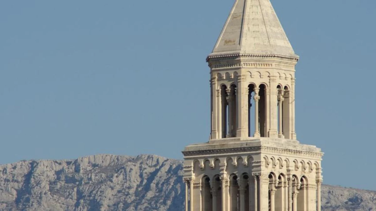 Cathedral of Saint Dominus in Split, Croatia – historic bell tower and Romanesque architecture within Diocletian’s Palace.