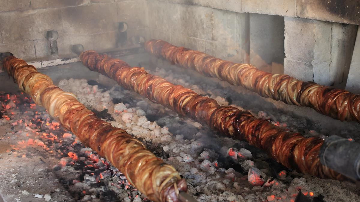 Traditional Croatian food Brački vitalac, lamb offal delicacy wrapped in intestines, a centuries-old specialty from Brač Island